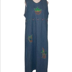 Vintage CB Casuals Maxi Jean Skirt Citrus Appliqués Size PL